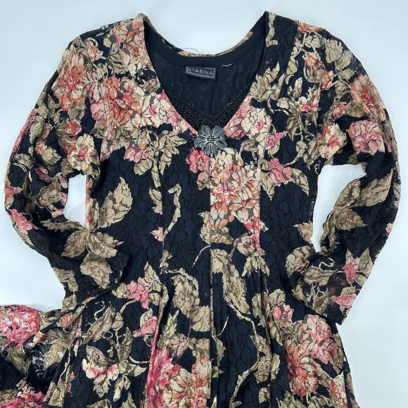 Starina Dresses & Skirts - Vintage 90s Starina Dress Womens M Floral Lace Broche Grunge Fairy Maxi Romantic